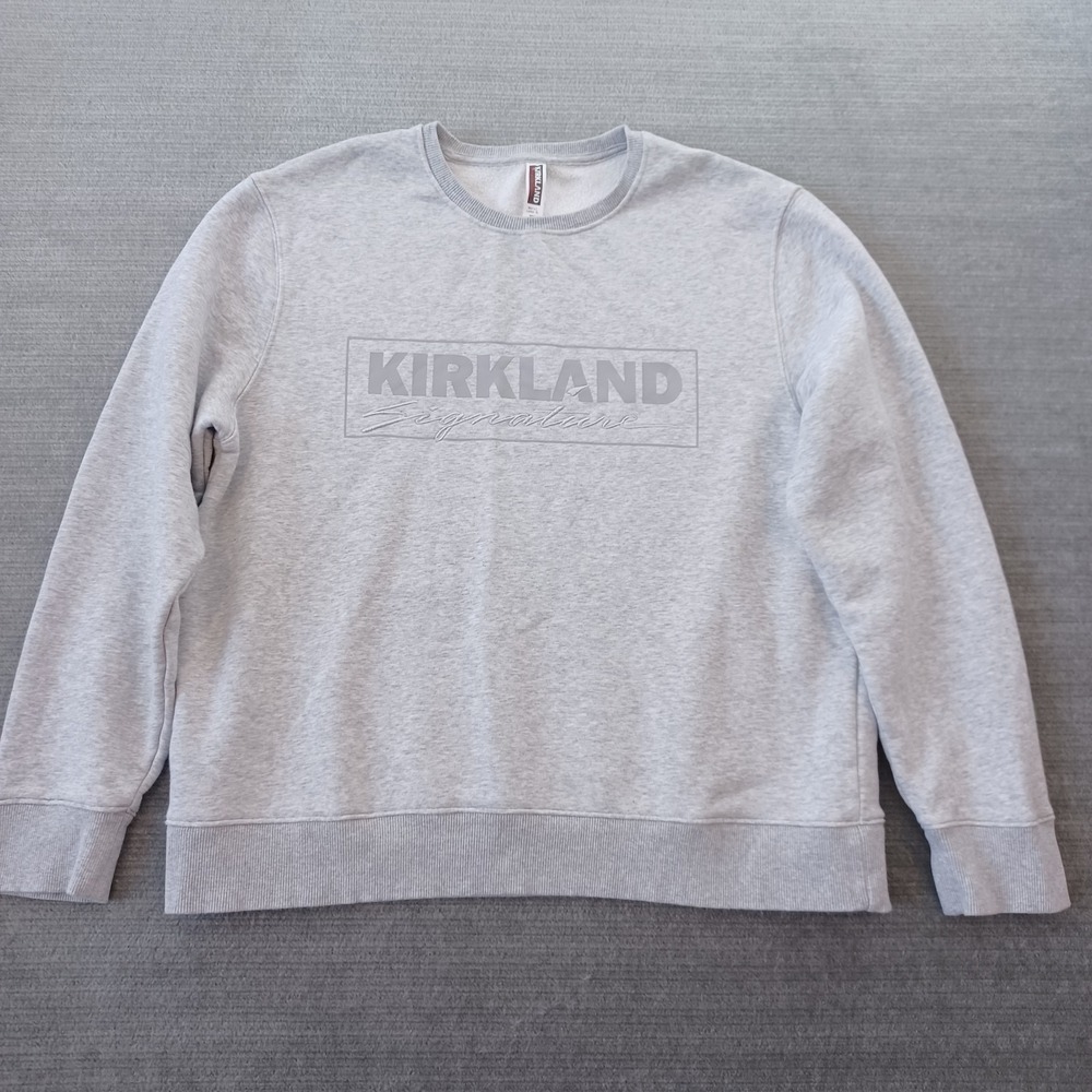 Kirkland Signature Crewneck Sweater Mens L Gray Embroidered Logo Casual Stretch
